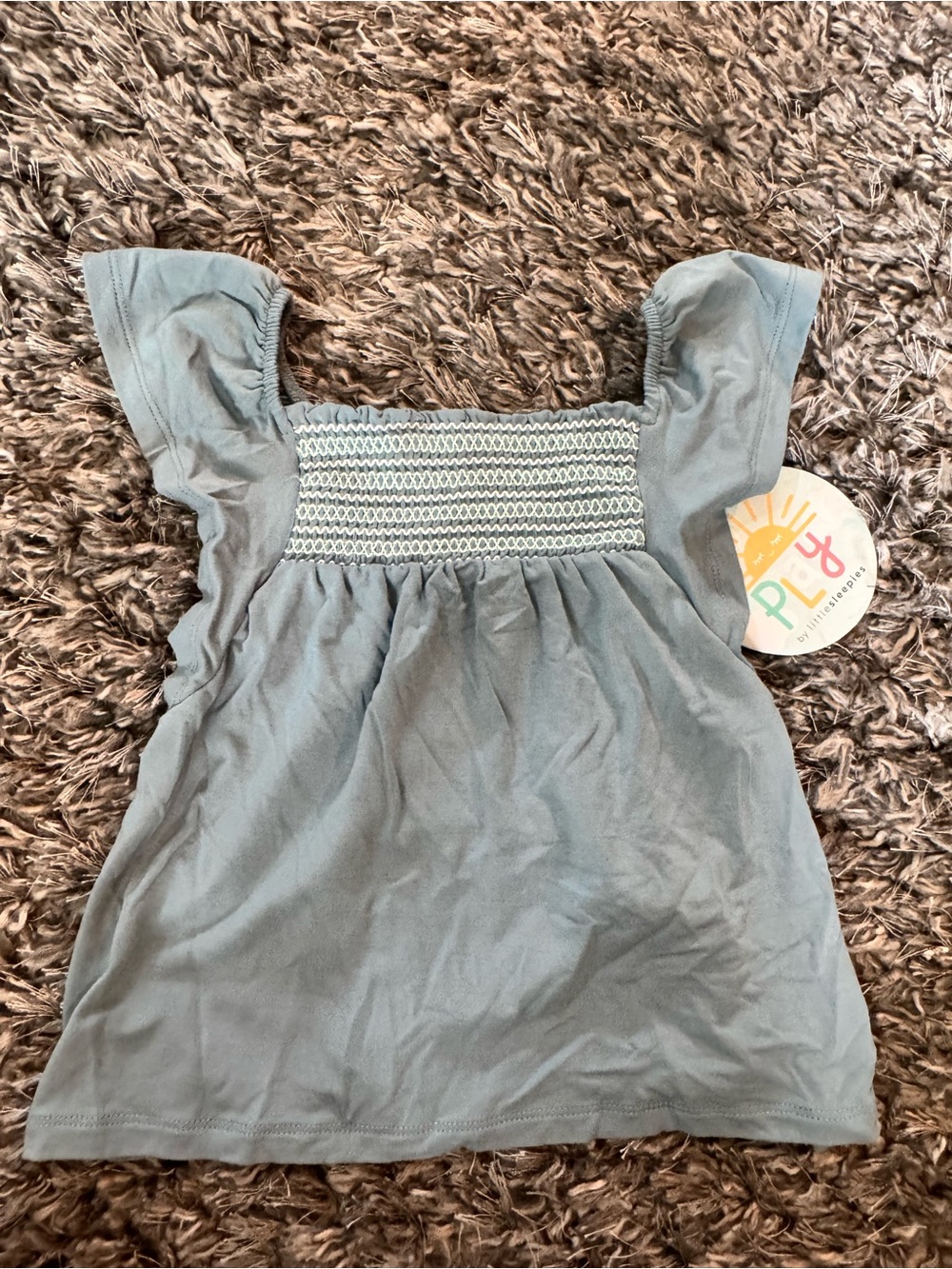 Little Sleepies Sage Green Smocked Flutter Sleeve Top